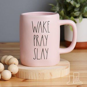 Rae Dunn by Magenta, WAKE, PRAY, SLAY, LL Pink Ceramic Mug 16 oz